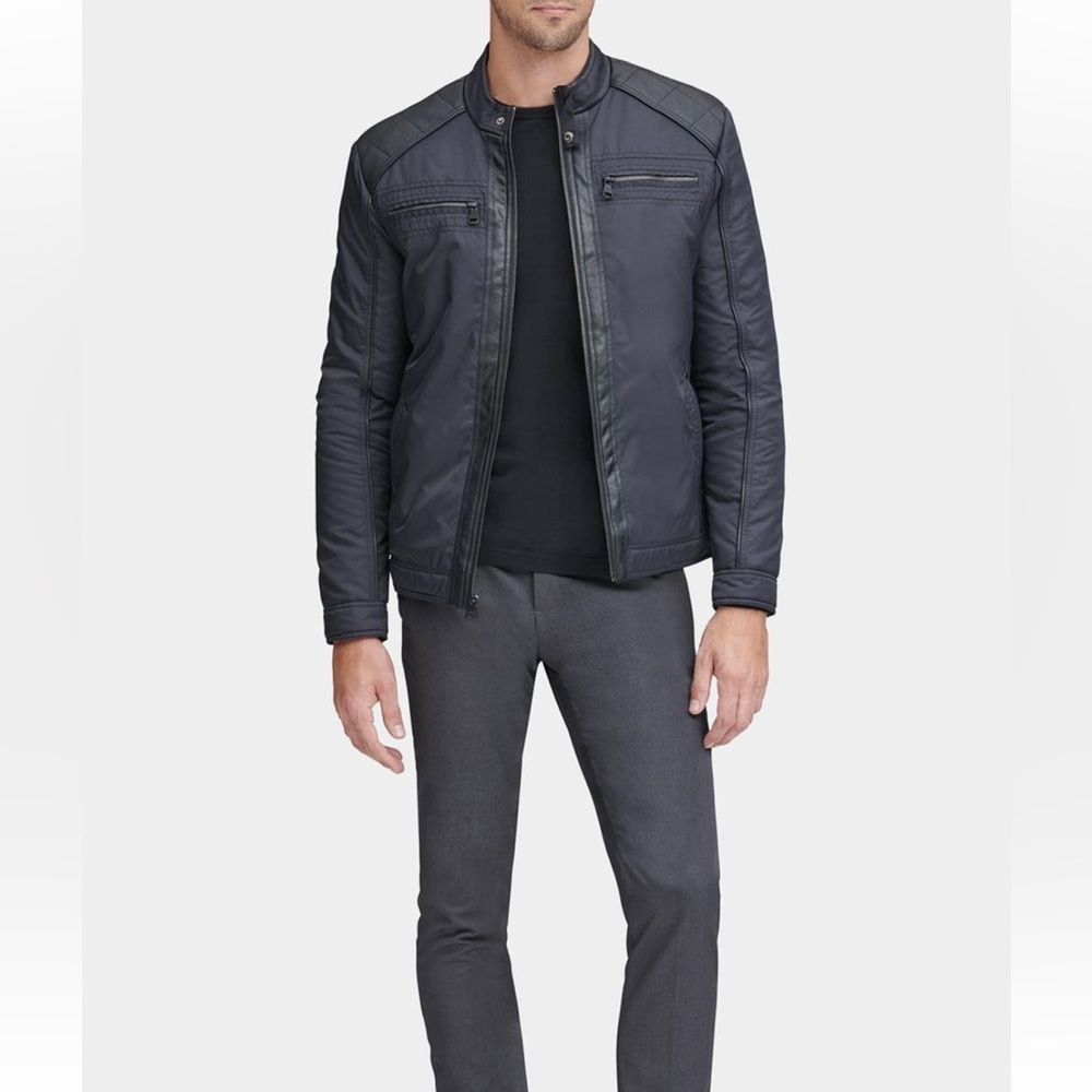 Andrew Marc Moto jacket. Ralph faux leather trim racer jacket